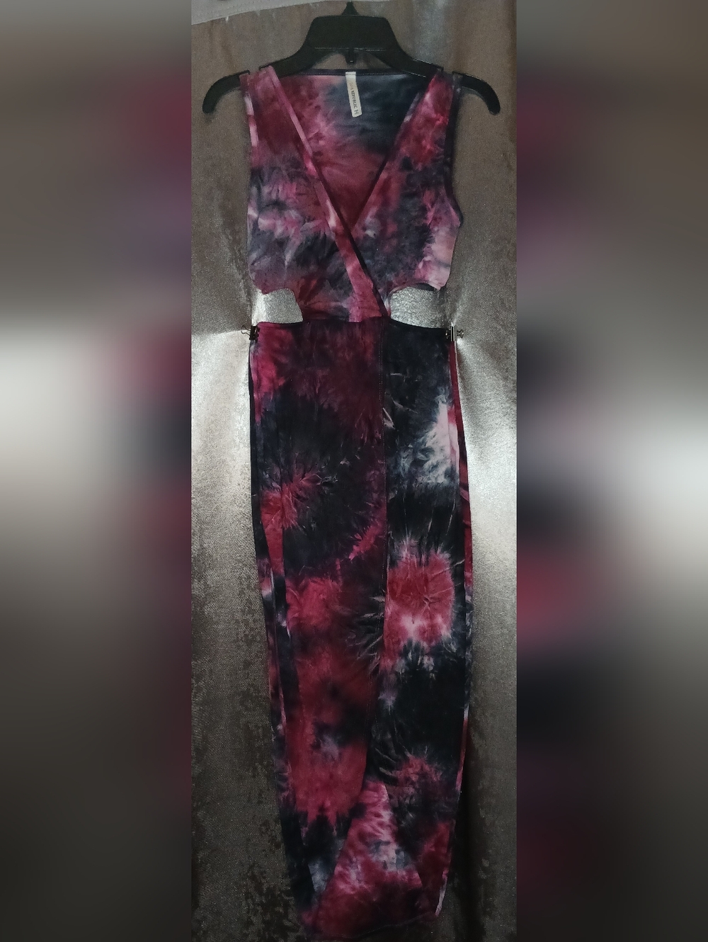 Red and Black Tie Dye Cut Out Midriff Dress Size Medium
